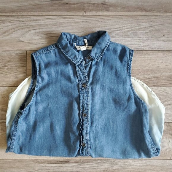 Beach Lunch Lounge Womens Top Size XS Ombre Denim Sleeveless Shirt Button Up - Picture 4 of 12